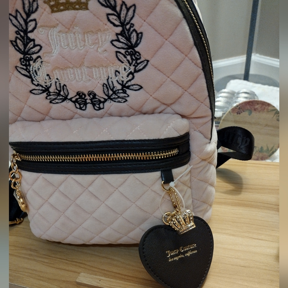 Juicy Couture 🩷 ✨ Pink Clay/Chocolate Royal Moment Medium Backpack Purse 🆕 - Picture 3 of 13